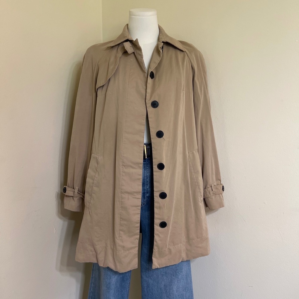 Mango Suit Tan Trench Coat Womens XS Small Khaki Single Breasted Jacket 45015150